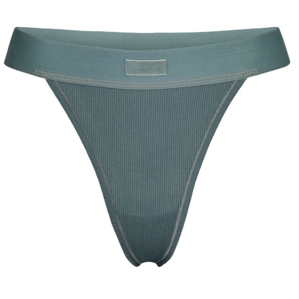 Skims Women's Cotton Rib High-Cut Sporty Thongs - 2 Kyanite & Soot Large NWT